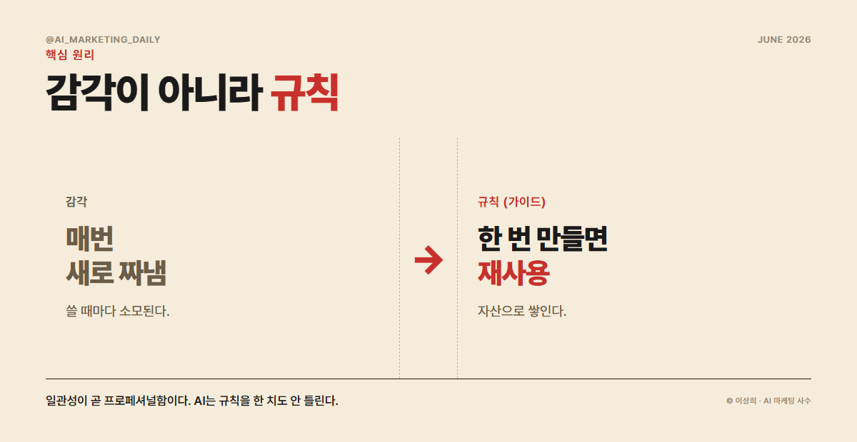감각으로 매번 그리기 vs 가이드를 AI에게 주고 찍어내기 비교
