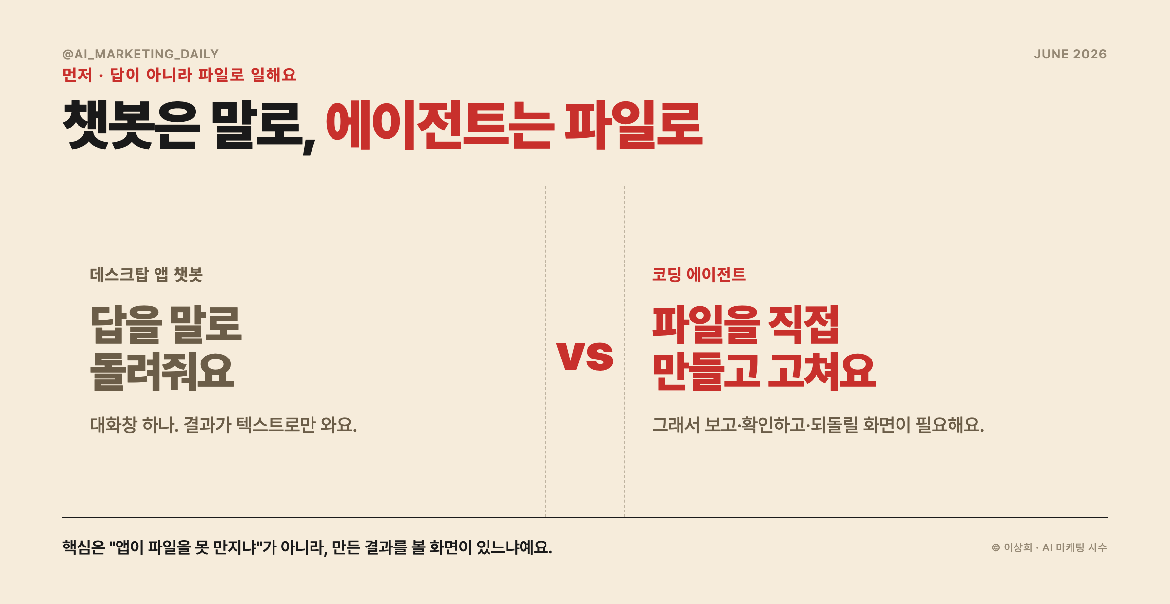 코딩 에이전트는 답을 말하는 게 아니라 파일을 직접 만들고 고쳐요