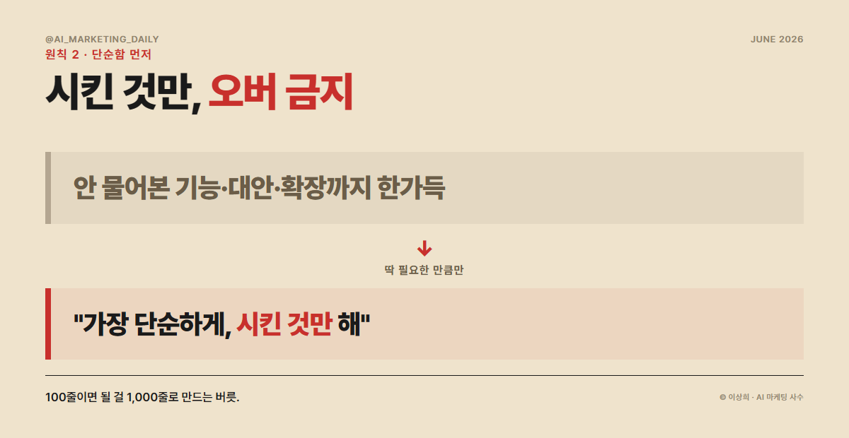 원칙2 단순함 먼저 — AI가 안 시킨 기능까지 거창하게 만들지 않게