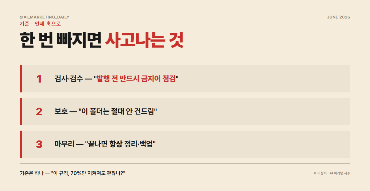 언제 훅을 쓰나 — 절대 어기면 안 되는 규칙만 훅으로