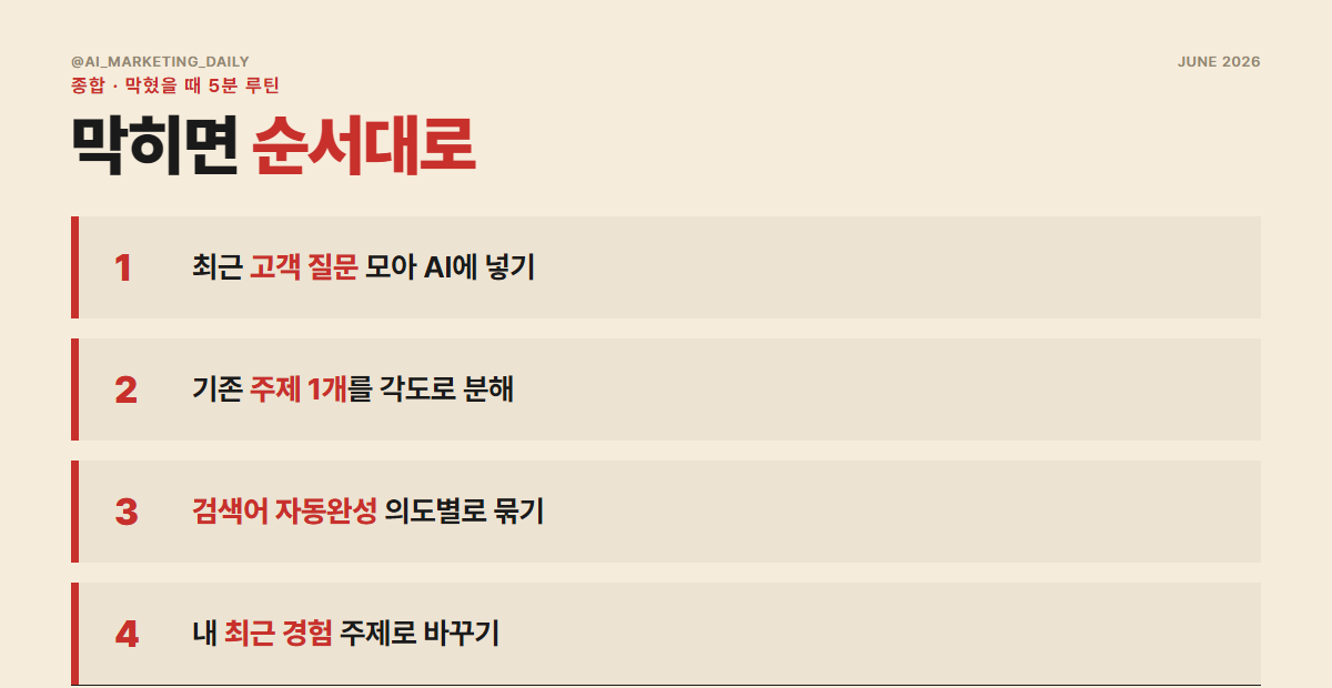 주제가 막혔을 때 5분 루틴 — 고객의 말부터 내 경험까지 순서대로