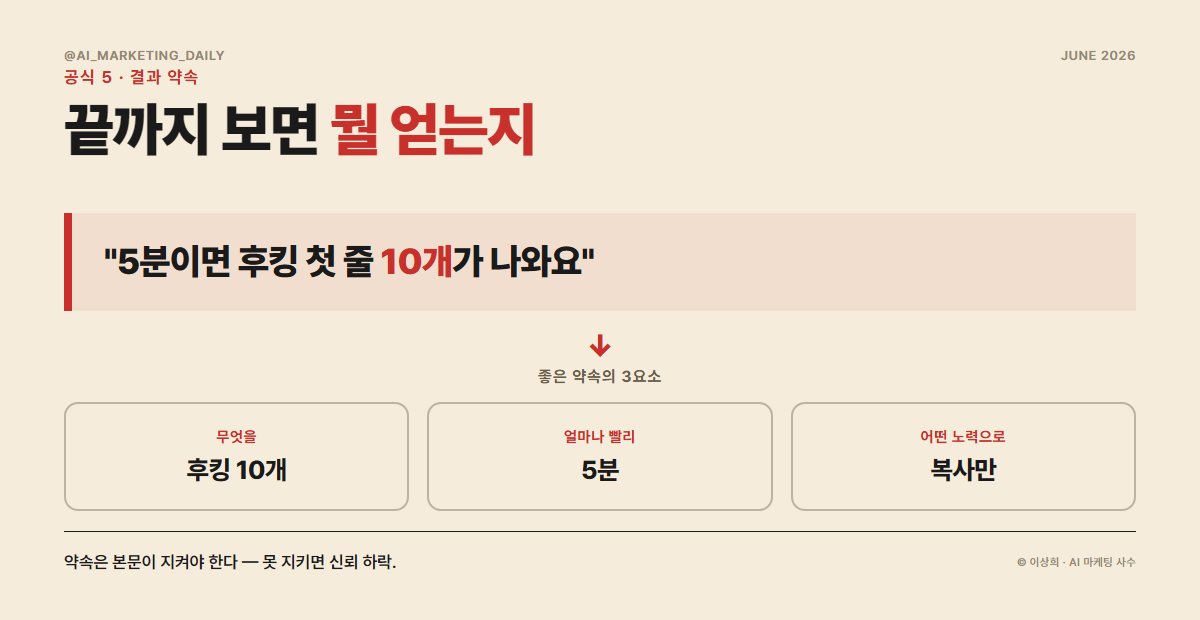 결과 약속형 후킹 — 끝까지 보면 얻을 결과를 구체적으로 약속해 체류를 만드는 패턴