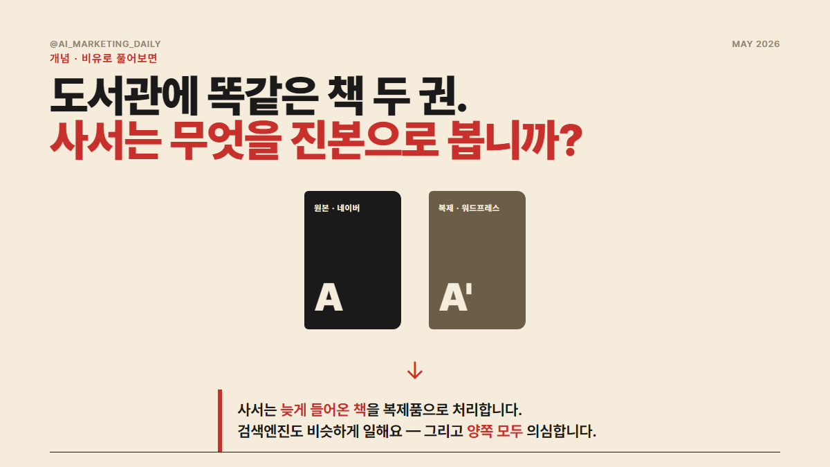 같은 글 복사는 채널 확장이 아니라 손해, 재구성이 진짜 멀티채널이라는 비유 시각화